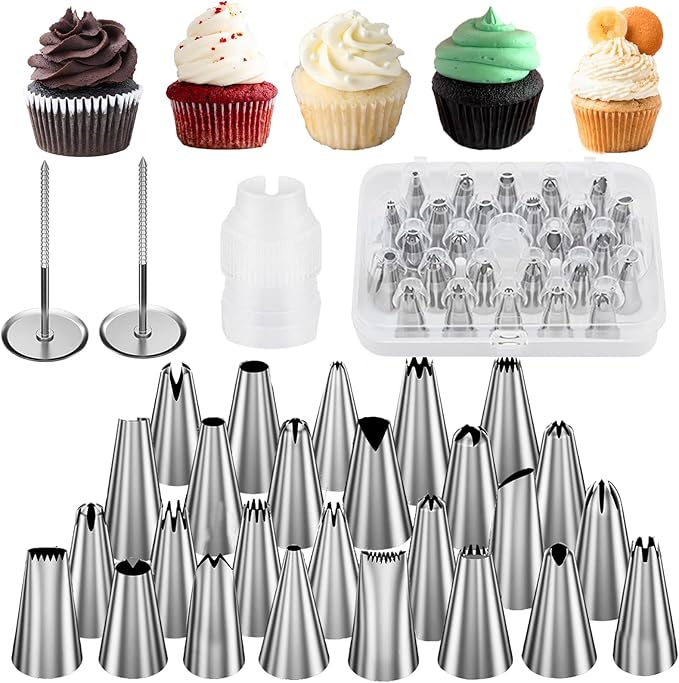 FANTEXY 29 Pieces Piping Tips Set, Cake Decorating Supplies with 26 Icing Piping Kits 2 Flower Nails, 1 Couplers, Frosting Icing Kit for Cake, Cupcake with Storage Box