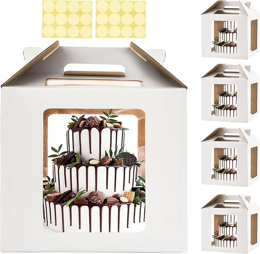 XININSUN Tall Cake Boxes for Tier Cakes 14x14x14 Inch Tall Cake Carrier with 6 Windows,Large Tierd Cake Take Out Transport Containers with Handle for Wedding, Birthday, Party-5Pack