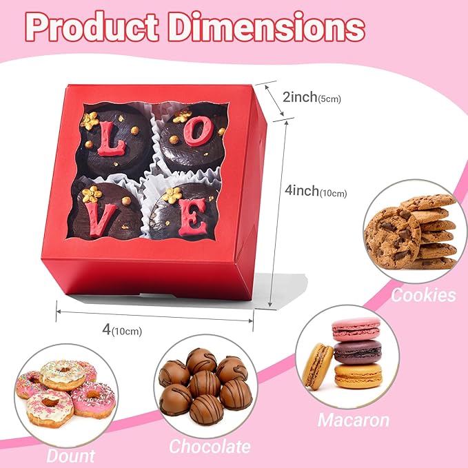 80Pack 4x4x2 Bakery Treat boxes Cookies Boxes Mini Baking Boxes for Cake, Pie,Cinnamon Roll Treat,Chocolate Truffle Packing Party Wedding Favor