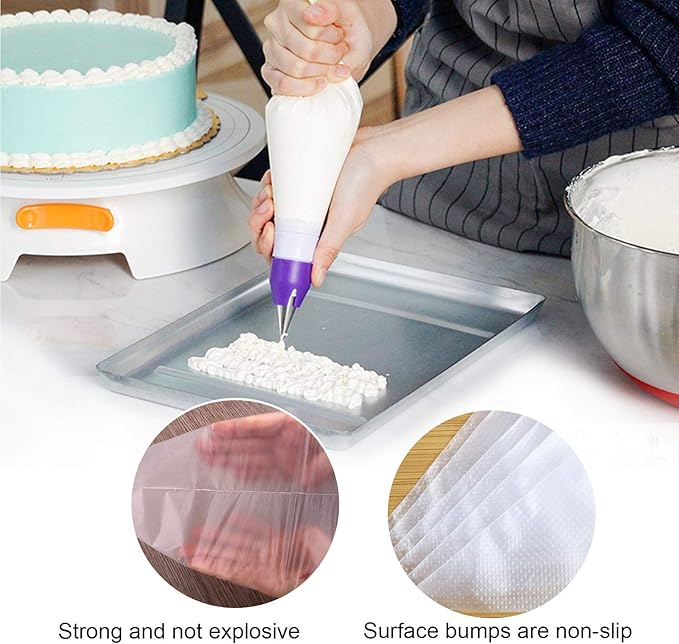 Piping Bags 100 Pcs 14" Disposable Pastry Bags, Heavy-Duty Anti-Burst Icing Bags for Cake Decorating, Cupcakes, Cookies, Macarons, Chocolate. Works with Wilton Tips & Couplers, Leak-Proof PE Material