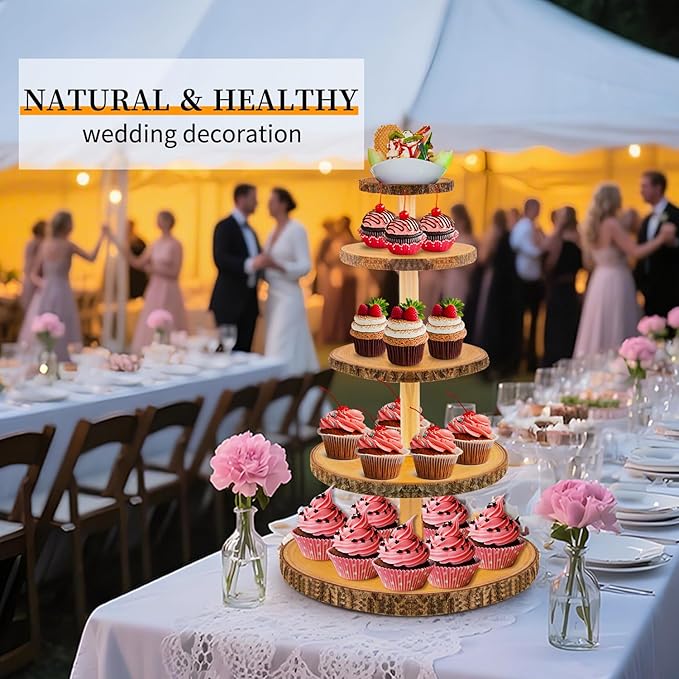 Gusnilo Wooden 5-Tier Rustic Cupcake Stand for Wedding Cakes, Tiered Dessert Tower Display Centerpiece for Parties, Events & Celebrations