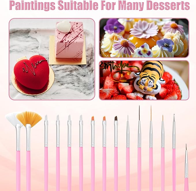 30PCS Pink Cake Decorating Painting Brushes,Cake Paint Brushes Paint Brush Function Fondant Cookie DIY Tool Set Lcing Pastry Tool for Baking Supplies