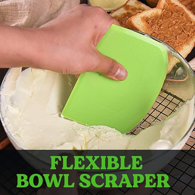 SURDOCA Dough Scraper Bench Scraper - 3P 7.1x4.9" Plastic Flexible Bowl Scraper, Sharp Edge & Angles Cake Scraper. Non-Slip Bakeware Decorating Tools Sculpting & Modeling Tools - Pink+Blue+Green