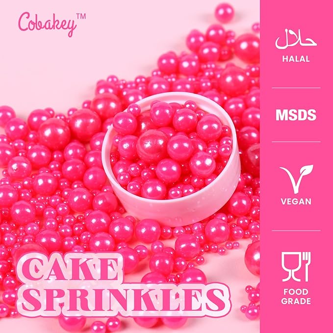 Cobakey Pink Sprinkles for Cake Decorations 3.52 ounce Edible Pearl Sprinkles for Cupcake Toppers Wedding Party Valentines Halloween Christmas Holiday Supplies