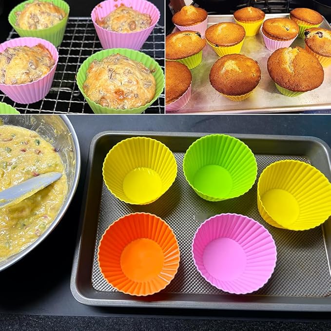 Extra Large Silicone Muffin Cups 24 Pack, 3.54 Inch Silicone Cupcake Liners, Reusable Jumbo Baking Cups Easy to Clean, Great for Cupcake, Muffin, Mousse