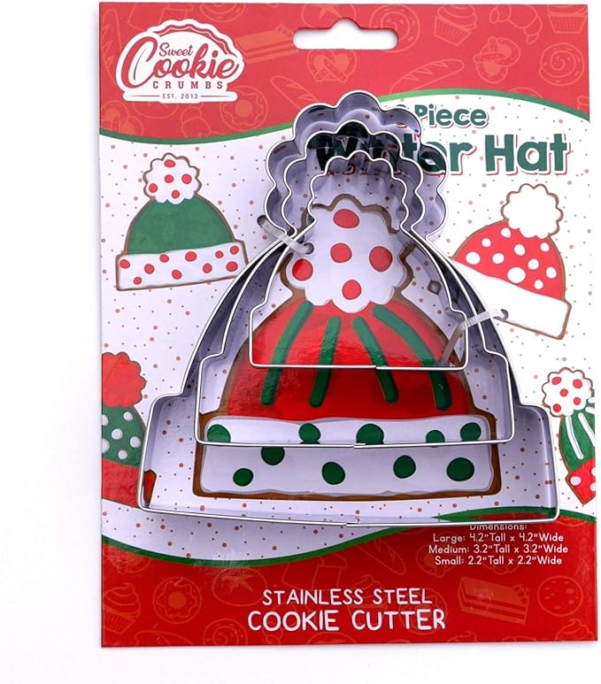 Winter Hat Cookie Cutter 3 Piece Set, Premium Food-Grade Stainless Steel, Dishwasher Safe (Winter Hat 3 Piece)