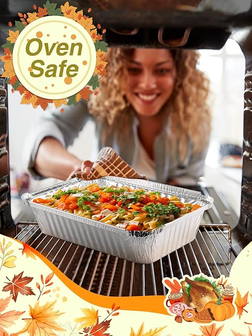 50 Pack 8x6 Disposable Aluminum Pans with Lids Aluminum-Foil-Pans-Tin-Foil-Baking-Pans-Tin-Trays-Food-To-Go-Containers-for-Meal-Prep-Cooking-Roasting-Heating-Takeout