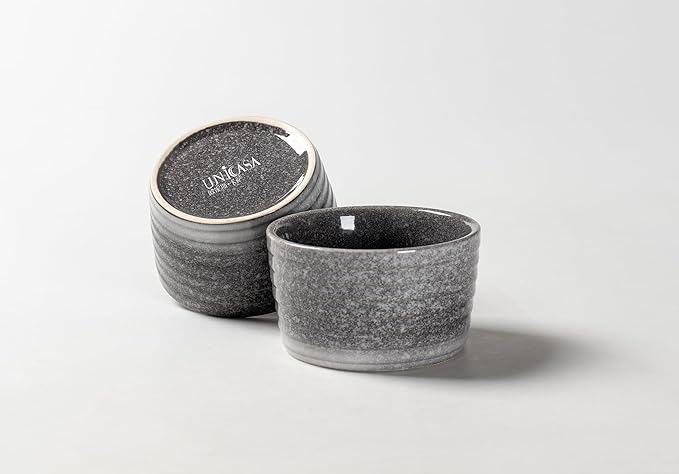 UNICASA Ramekin Set of 2, 8 oz Creme Brulee Ramekins, Oven Safe Baking Set for Custard, Pudding, Souffle Cups, Reactive Gray