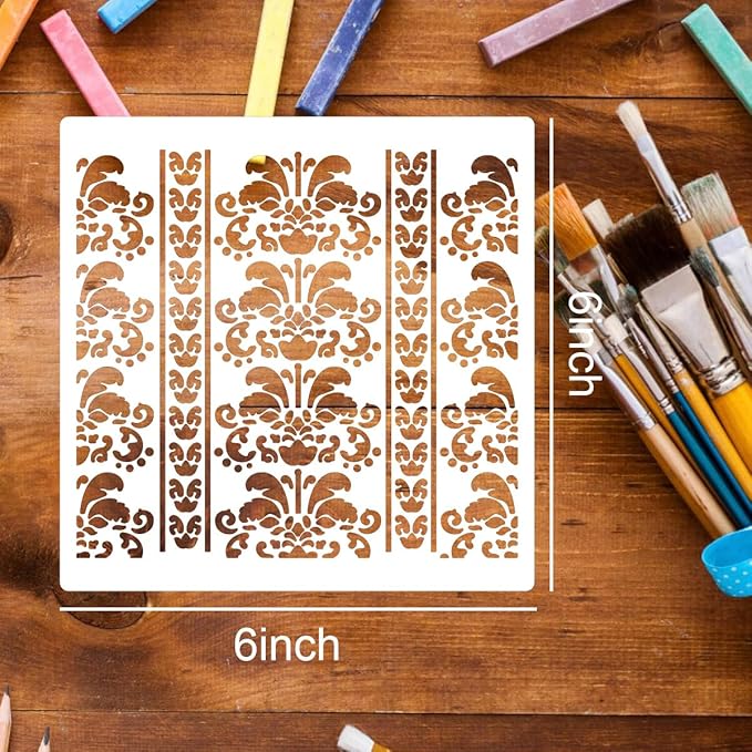 Damask Stencils 6inch Texture Stencils Reusable Layering Stencils Templates for Painting on Wood Furniture Canvas Paper Fabric