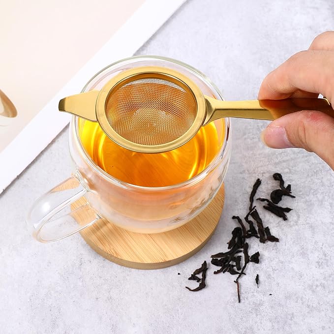 2.2" Gold Matcha Sifter Strainer 30 Fine Mesh Strainer Small Sifters for Matcha Stainless Steel Sieve Sifter with Handle, Small Metal Strainers for Loose Tea Coffee Cocktail