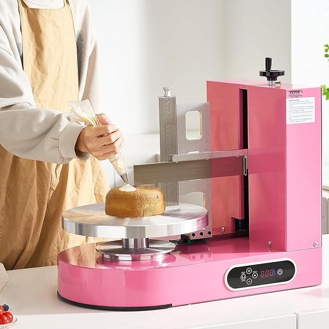 VEVOR Cake Decorating Machine, Cake Cream Spreading Coating Smearing Machine, Low Noise Cake Frosting Machine, Turntable with Adjustable Scraper, for 6" to 14" Cake, 25-320RPM Rotating Speed, Pink