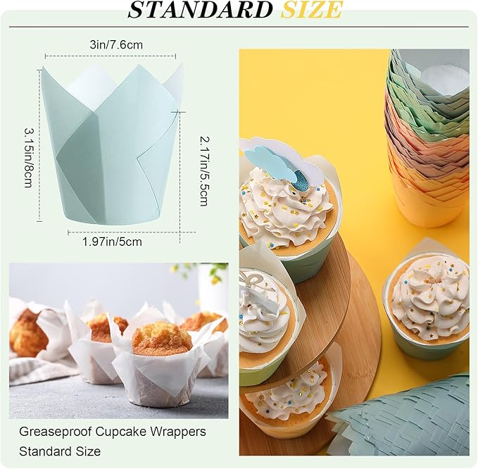 Havawish 500 pcs Tulip Cupcake Liners, Party CupCake Baking Liners Greaseproof Wrappers Muffin Liner Holders for Wedding Birthday Baby Shower Holiday Party Baking Cups(Morandi Colors,Standard Size)