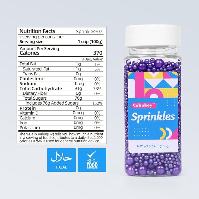 Purple Sprinkles for Cake Decorating 3.5 Ounces, Edible Sugar Pearls Cupcake Topper, Cookies, Ice Cream Toppings Cake Decorations for Wedding Party