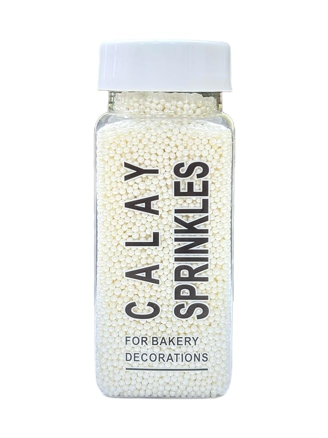 Gevog 2MM White Nonpareils Pearls Sprinkles Mixing Edible Cake Cupcake Sprinkles for Wedding Valentines Party Baking Cupcake Cookie Ice Cream Decoration Supplies 110g/ 3.88oz