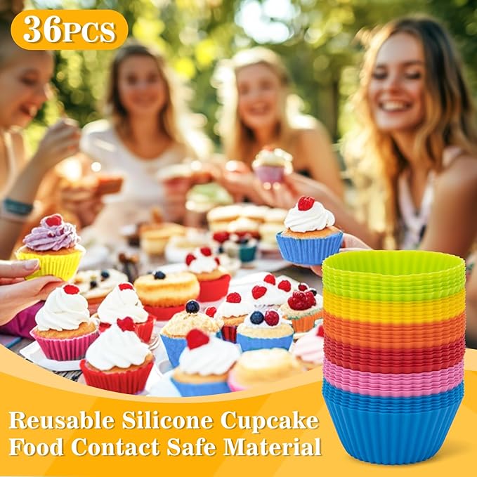 36 Pack Silicone Cupcake Baking Cups-Reusable & Non-stick Muffin Liners,Mini Silicone Muffin Cups Multicolor Cupcake Liners for Parties,Halloween,Christmas