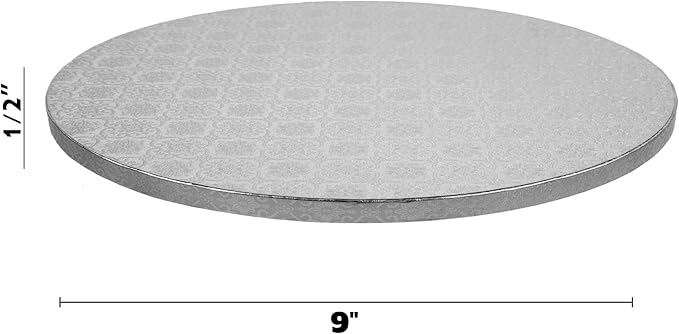 O’Creme Cake Board, Silver Foil Round Cake Circles with Gorgeous Design, Sturdy & Durable 1/2” Thick Cake Drums, Round Cake Boards with 9” Diameter, Pack of 5 Disposable Cake Drums