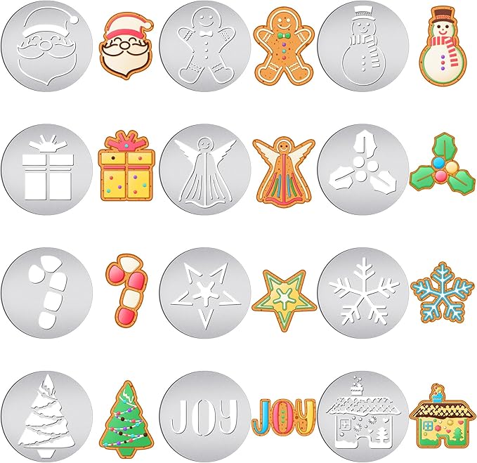 Nuenen 12 Pcs Christmas Cookie Press Set Cookie Press Discs Stainless Steel Stencils Metal Mold Disc for Baking Holiday Cakes Christmas Birthday Cake Decoration, 12 Style(Novel)