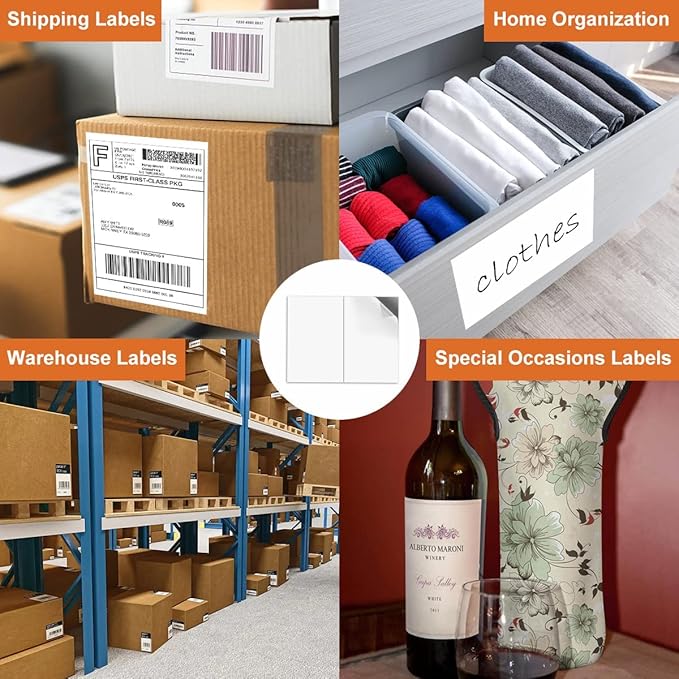 2000 Half Sheet Self Adhesive Shipping Labels for Laser Inkjet Pinters, 8.5 x 5.5 inches (1000 Sheets, 2000 Labels)