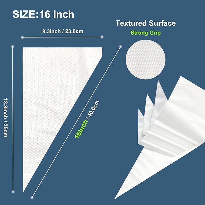 Icing Bags Disposable, 200 pcs 16 Inches Tipless Piping Bags for royal icing, Cream Frosting and Cake Decoration, Mangas Desechables para Repostería, Disposable Cake Decorating Bag