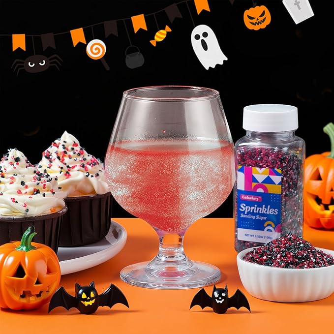 Halloween Sanding Sugar Edible Stars Glitter Mix, Red & Black Sugar Sprinkles for Cake Decorating, Sparkling Sanding Sugar for Cupcake Toppers Cookie Decorations for Party Celebrations 3.5oz