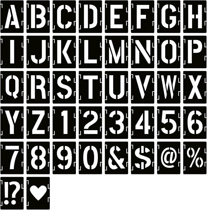 YEAJON 18 Inch Letter Stencils Symbol Numbers Craft Stencils, 42 Pcs Reusable Alphabet Templates Interlocking Stencil Kit for Painting on Wood, Wall, Fabric, Rock, Sign, DIY Art Projects