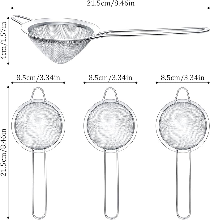 Yungyan 15 Packs Fine Mesh Small Strainer 3.3" Cocktail Strainer Stainless Steel Tea Strainers Mini Sieve Sifter for Juice, Tea Herbs, Coffee Drinks, Long Handle(Silver)