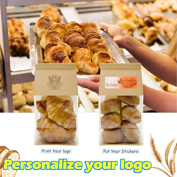 BIUBIU 25ct 5.1x4.3x11inch Thicker Paper Bread Bags for Homemade with Window & Tin Tie Tab Lock - Ideal for Sourdough Bread, Bakery, Baked Goods, Pastry & Cookie Packaging, Brown Kraft, Gift Giving