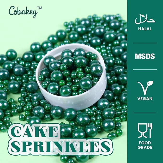 Christmas Green Sprinkles for Cake Decorations 3.52 ounce Edible Pearl Sugar Sprinkles for Cupcake Toppers Wedding Party Valentines Halloween Christmas Supplies