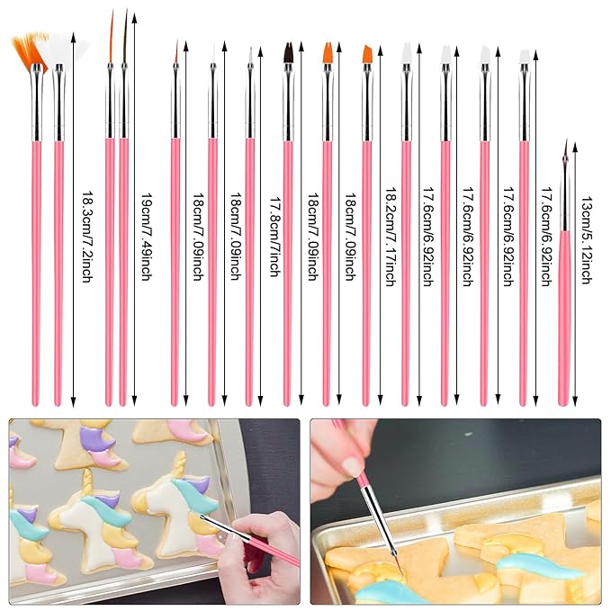 15pcs Cake Painting Brushes, Cake Decorating Brushes Kit Food Safe Paint Brush Tools,Fondant Sugar Cookie Painting Brushes Supplies for Cookie Cake Decoration (Pink)