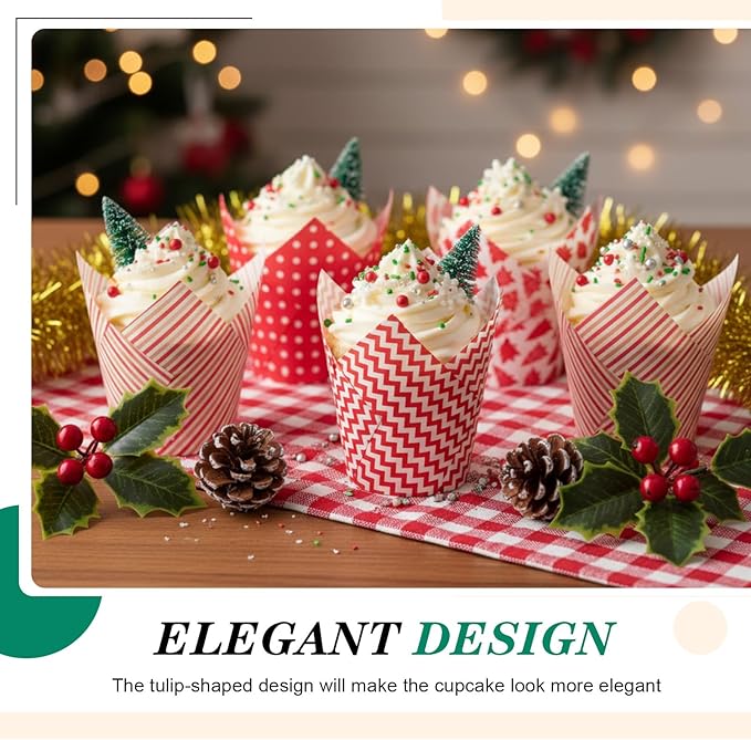 500 Counts Christmas Tulip Cupcake Liners Birthday Party Muffin Cupcake Baking Liners Grease Proof Cake Liner Holders for Fall Christmas Halloween Birthday Party