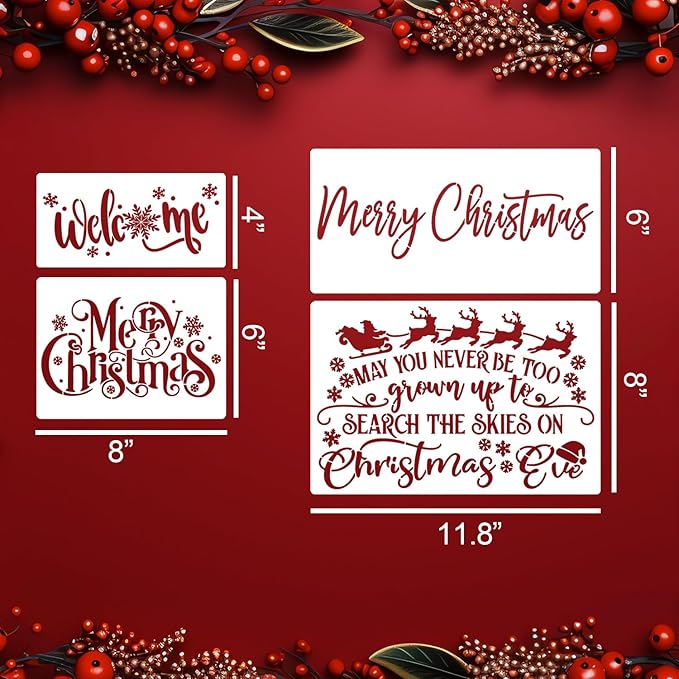 Christmas Stencils for Crafts Reusable Holiday Stencil Merry Christmas Stencils for Painting on Wood Fabrics Porch Hanger Decor