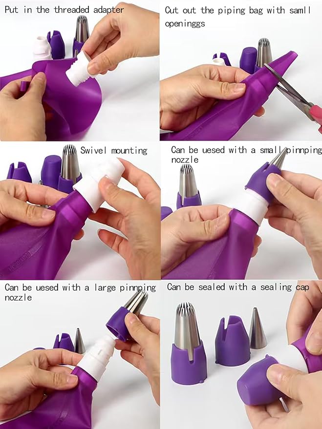4Sets Coupler Piping Bag Plastic Standard Couplers for Large/Small Piping Tips Nozzles with Fresh-keeping lid