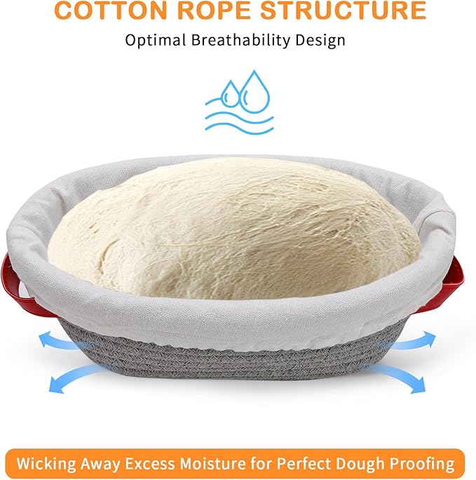 Sourdough Starter Kit, 9" Round & 10" Oval Cotton Rope Banneton Bread Proofing Basket, Sourdough Bread Baking Supplies Set - Bread Lame, Sling, Bread Whisk, Dough Scraper, Sour Dough Tools