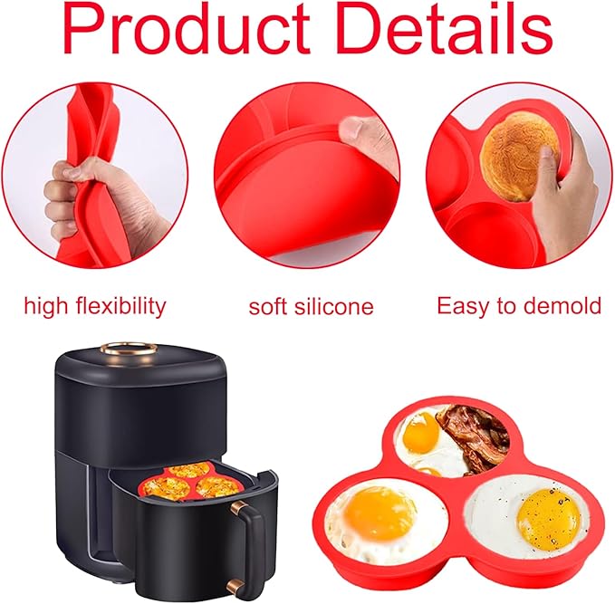 1 Pcs Air Fryer Egg Mold,4 Inch Jumbo Round Muffin Top Pans,For Breakfast Sandwiches,Egg Bites,Pancake,Jumbo Muffin Tops Reusable(Red)