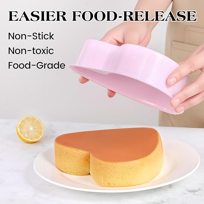 6 Inch Heart Shaped Cake Pans Set 2 Pack Nonstick Cake Pan for Baking Carbon Steel Small Heart Molds (Pink)