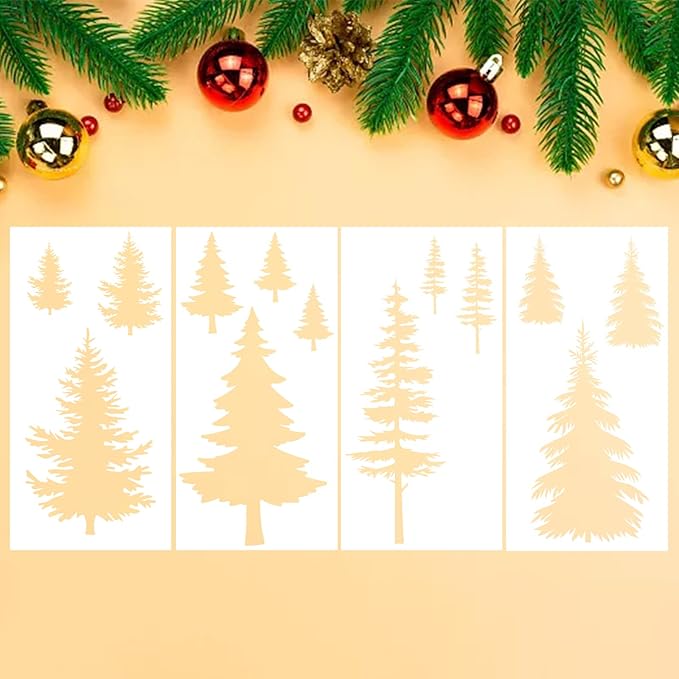 Leaf Trees Stencils Christmas Reusable Pine Drawing Stencils Winter Holiday Templates Cypress Stencil Woodland Painting for Wood Canvas Home Decor Crafts (4 Pcs Leaf) (Style 2)