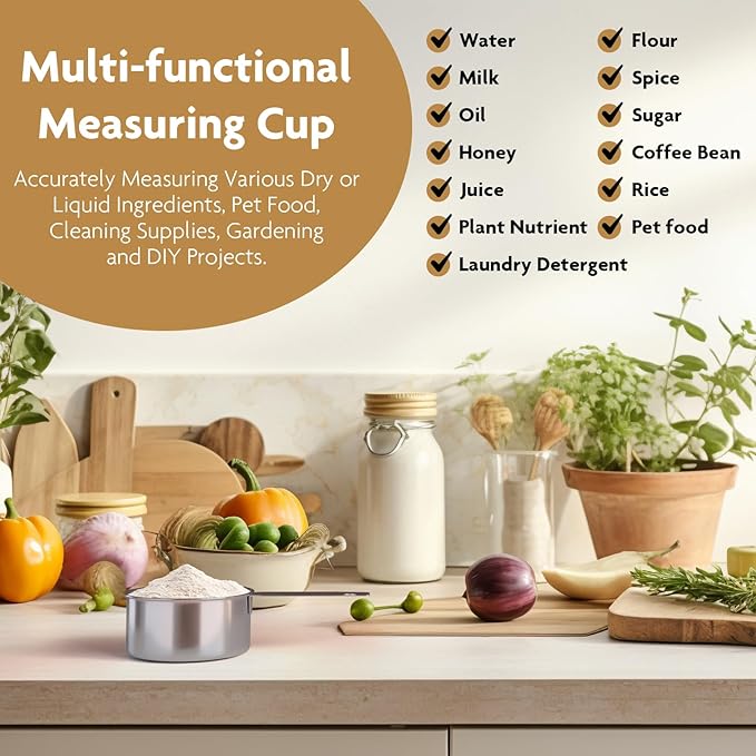2PCS 1/8Cup(2Tbsp, 30ml, 2oz) Stainless Steel Measuring Cup, Single Metal Scoop for Wet and Dry Ingredients, Great Kitchen Gadgets for Cooking