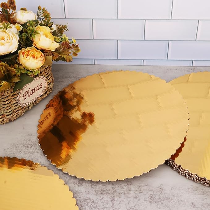 55 Pack 12 Inch Gold Cake Boards, Rounds Cake Cardboard, Flower Edge Cake Base, Disposable Round Cake Board for Wedding, Party, Anniversaries, Birthday Decor