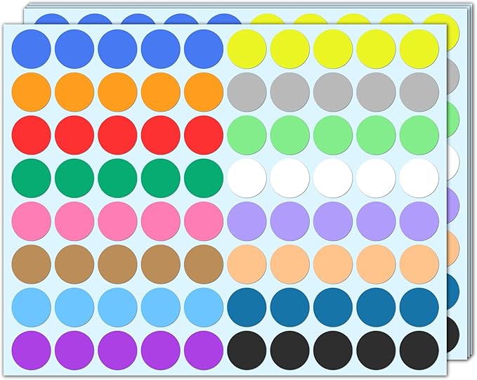 2000 Pieces, 1 inch - Colored Dot Circle Stickers, Garage Yard Sale Price Labels, Color Coding Round Sticker Dots - 16 Assorted Colors