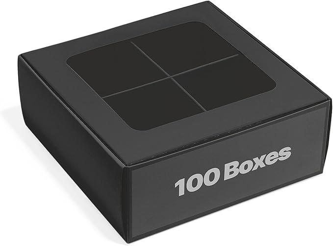 100 pcs Black Mini Cookie Boxes for 4 treats with Window and Dividers, Bakery Boxes, 6 x 6 x 2.4 Inches SMALL Baking Boxes, Square Cookies Box Decorating Supplies for Gift Giving