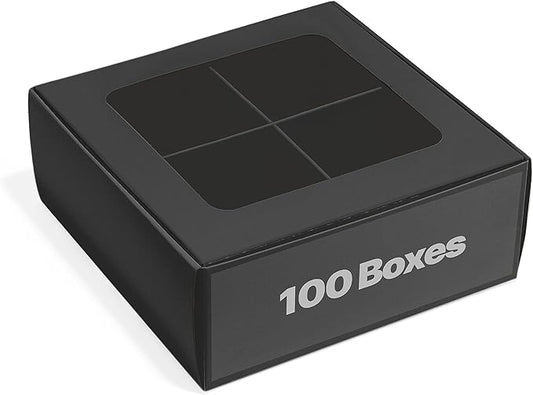 100 pcs Black Mini Cookie Boxes for 4 treats with Window and Dividers, Bakery Boxes, 6 x 6 x 2.4 Inches SMALL Baking Boxes, Square Cookies Box Decorating Supplies for Gift Giving