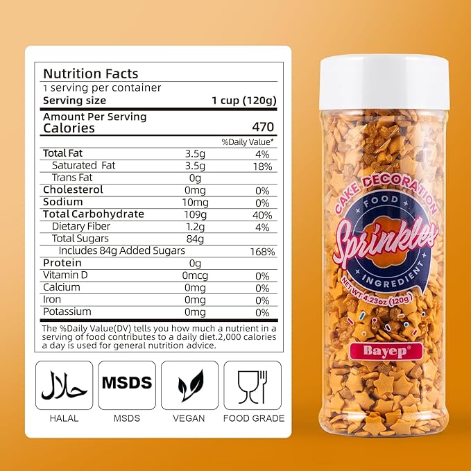 Gold Star Sprinkles for Cake Decorating Gold Sanding Sugar Sprinkles Mix Crystal Sugar for Cookie Baking Ice Cream Brownie Cupcake Toppings Shower Party Wedding