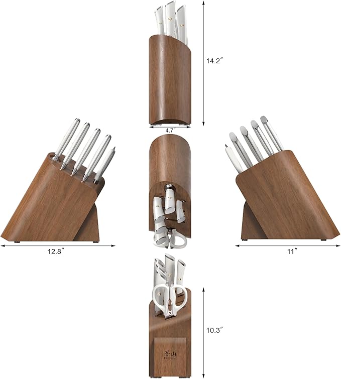 Cangshan ELBERT Series German Steel Forged Cleaver Knife Block Sets, Acacia (7-Piece, White)