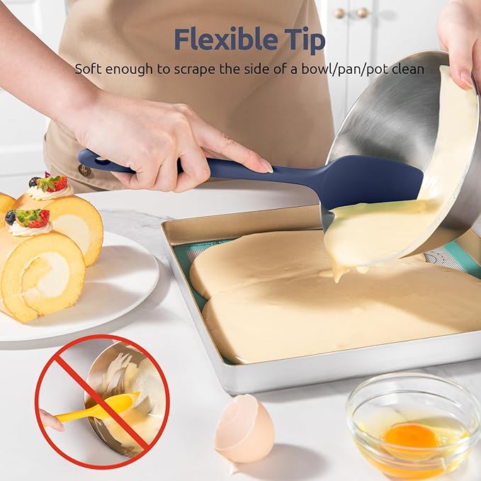 U-Taste Heat Resistant Silicone Spatulas: 480ºF Hot Proof Food Grade Flexible Silicon Baking Scraper, Food Grade Rubber Kitchen Cooking Mixing Utensil for Nonstick Cookware Set of 4(Midnight Blue)