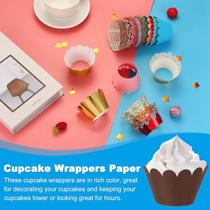PATIKIL Cupcake Wrappers Paper, 50 Pack Baking Cups Standard Wave Decoration for Anniversary Birthday Weddings and Parties, Brown
