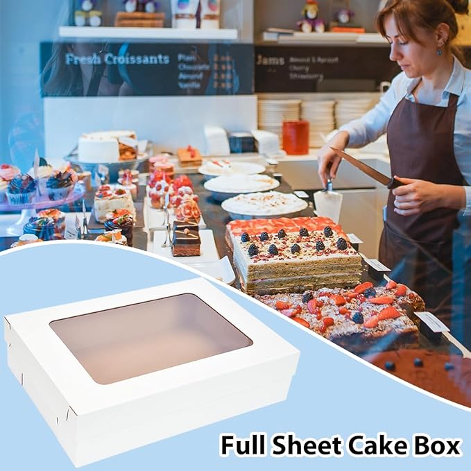 JJO 26x18x5 Inch Full Sheet Cake Boxes with Thick Cake Boards,5 Pack-Large Bakery Boxes Corrugated Rectangle Cake Boxes for 26x18 Inch Sheet Cake,Donuts,Brownie,Pastry Baking,Muffins,Cupcake
