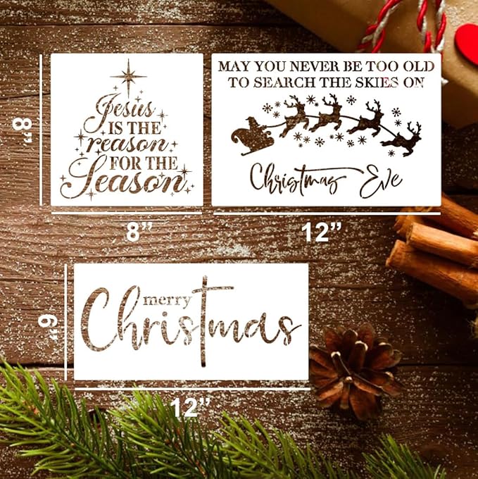 Christmas Stencils for Painting on Wood 12inch Large Christmas Stencil Xmas Holiday Stencils for Door Hanger/Pillow Cover/Wood Sign/Glass Block Decor