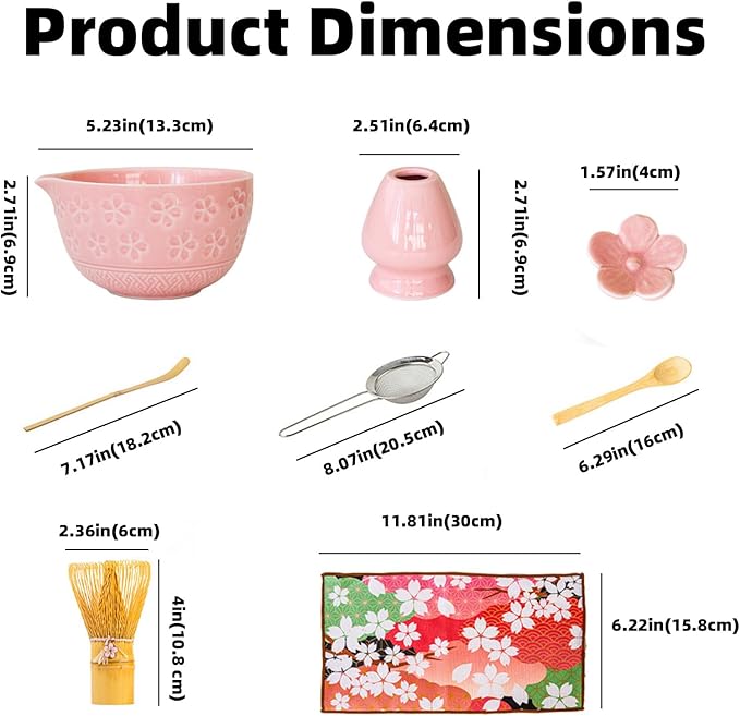 Matcha Whisk and Bowl Set, 8 PCS Pink Matcha Kit Includes Bowl with Spout, Whisk,Holder,Bamboo Scoop and Sifter, Unique Gift for Matcha Lovers (Pink)