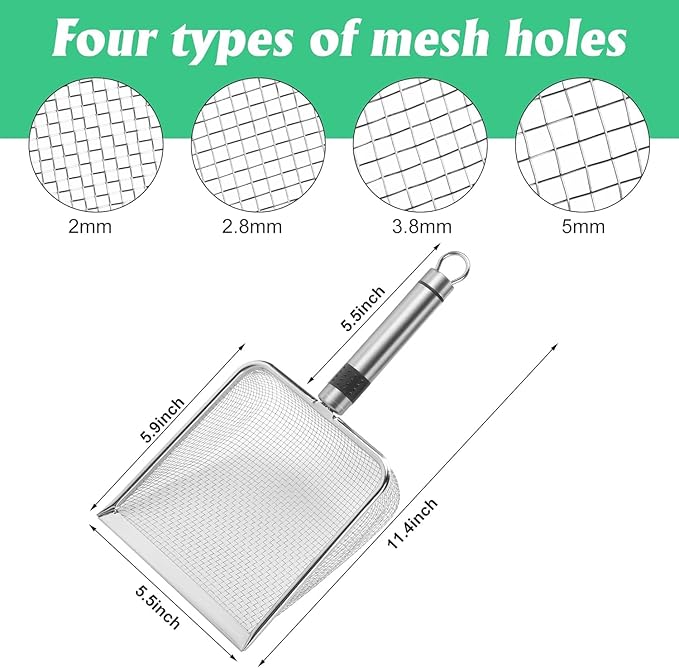 4 Pcs Gardening Soil Sifter, 5" W-Shape Garden Sieve Sifter with Handle (2/2.8/3.8/5 mm Mesh), Portable Gardening Sifter for Gradening Sand Soil Dirt Compost