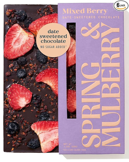 Spring & Mulberry Dark Chocolate Bars – Healthy Dark Chocolate, Date-Sweetened - Mixed Berry 3 Pack